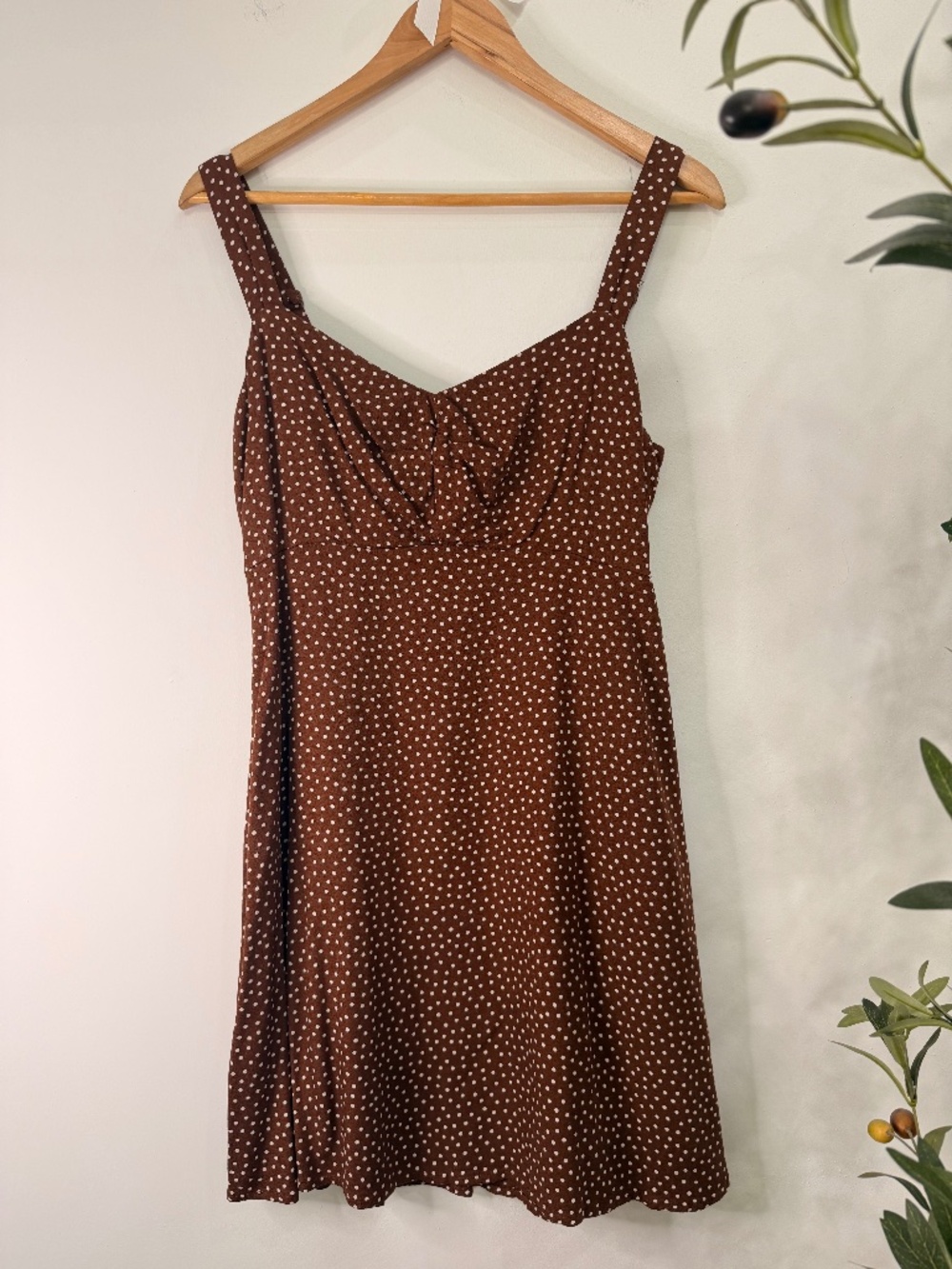 Old Navy Brown Polka Dot Sweetheart Smocked Mini Dress Pockets Size M